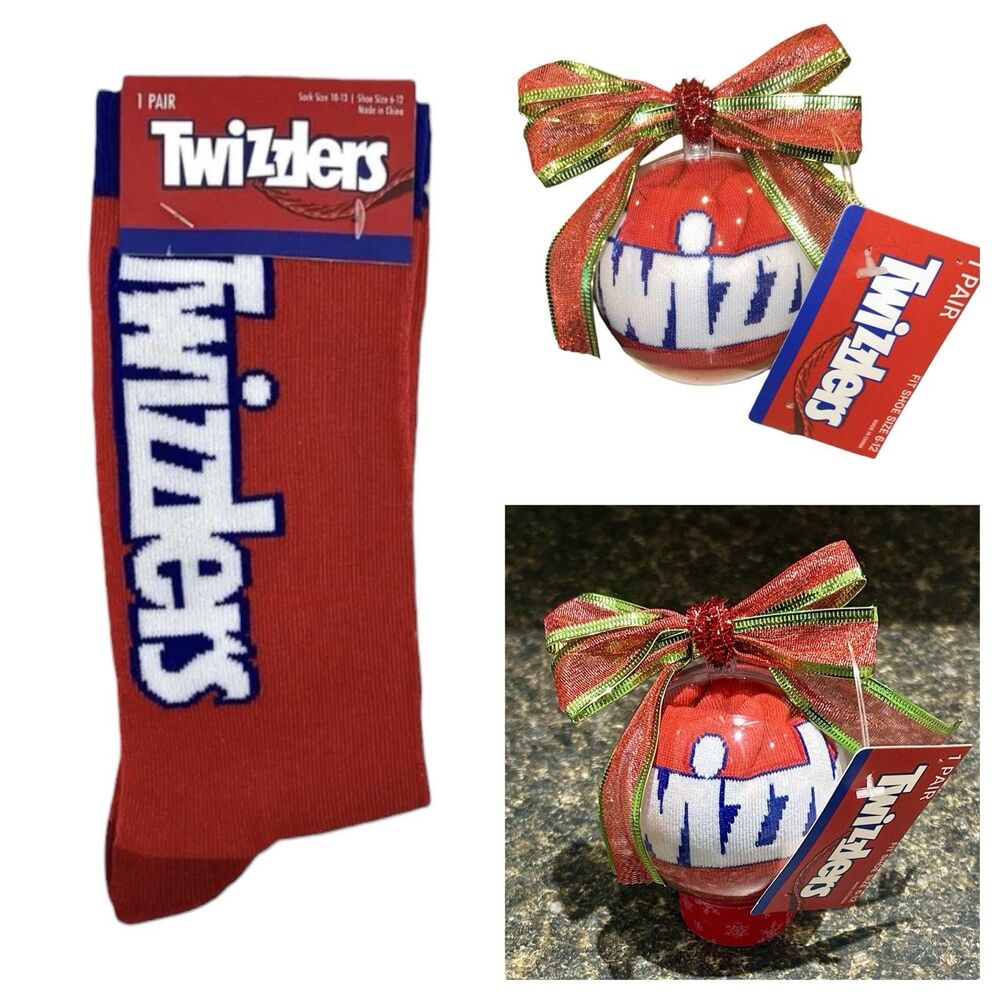 Twizzlers 1 Unisex Pair Crew Socks In A Christmas Ornament Size 6-12